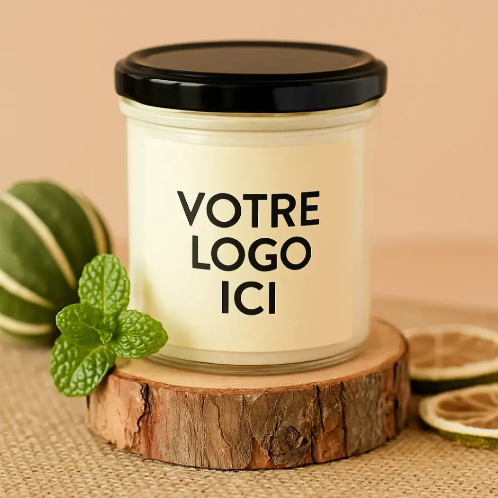 Bougie avec votre logo (Grande - 170gr, LILAS ENCHANTÉ, Avec, SANS)